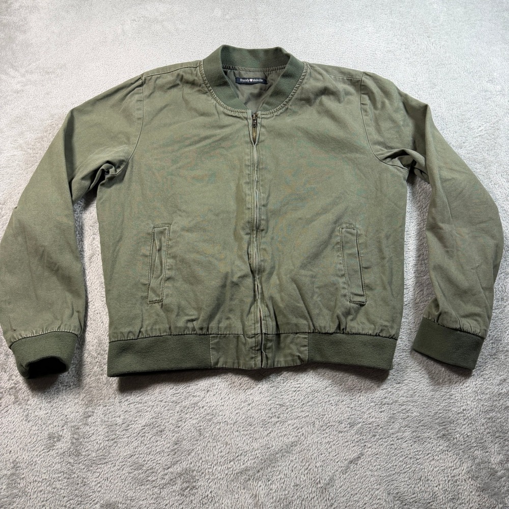 Brandy Melville Kasey Bomber Jacket Women One Size Olive Green Full Zip Military